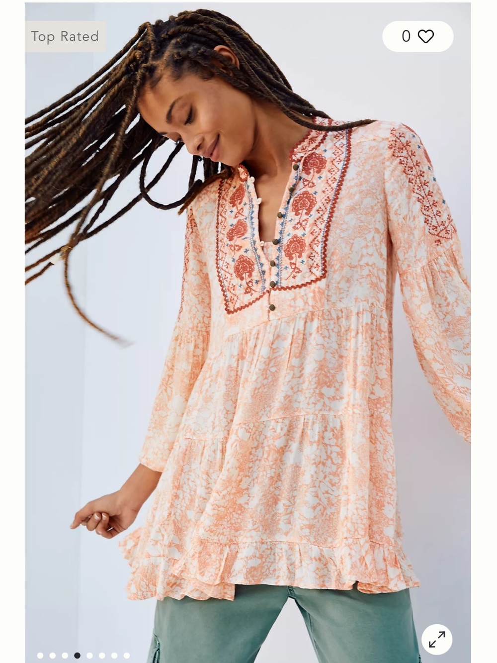 Anthropologie Claudia Embroidered Babydoll Tunic size Small